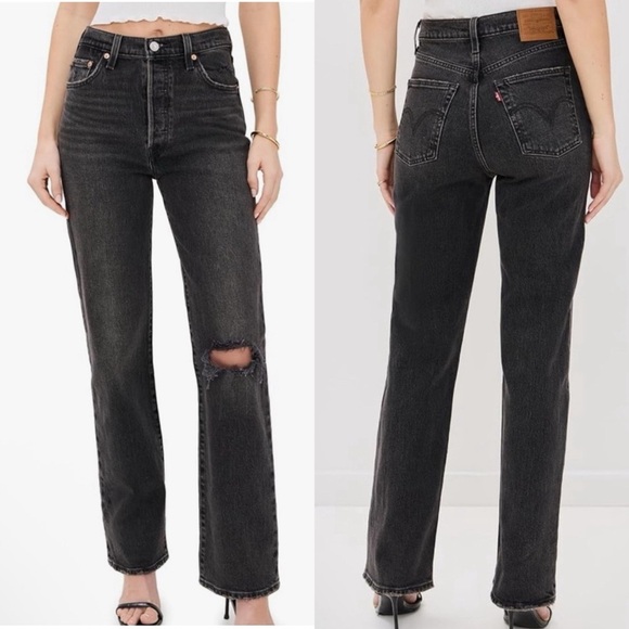 Levi’s Button Fly High Rise Wedgie Straight Distressed Jeans - Picture 1 of 10
